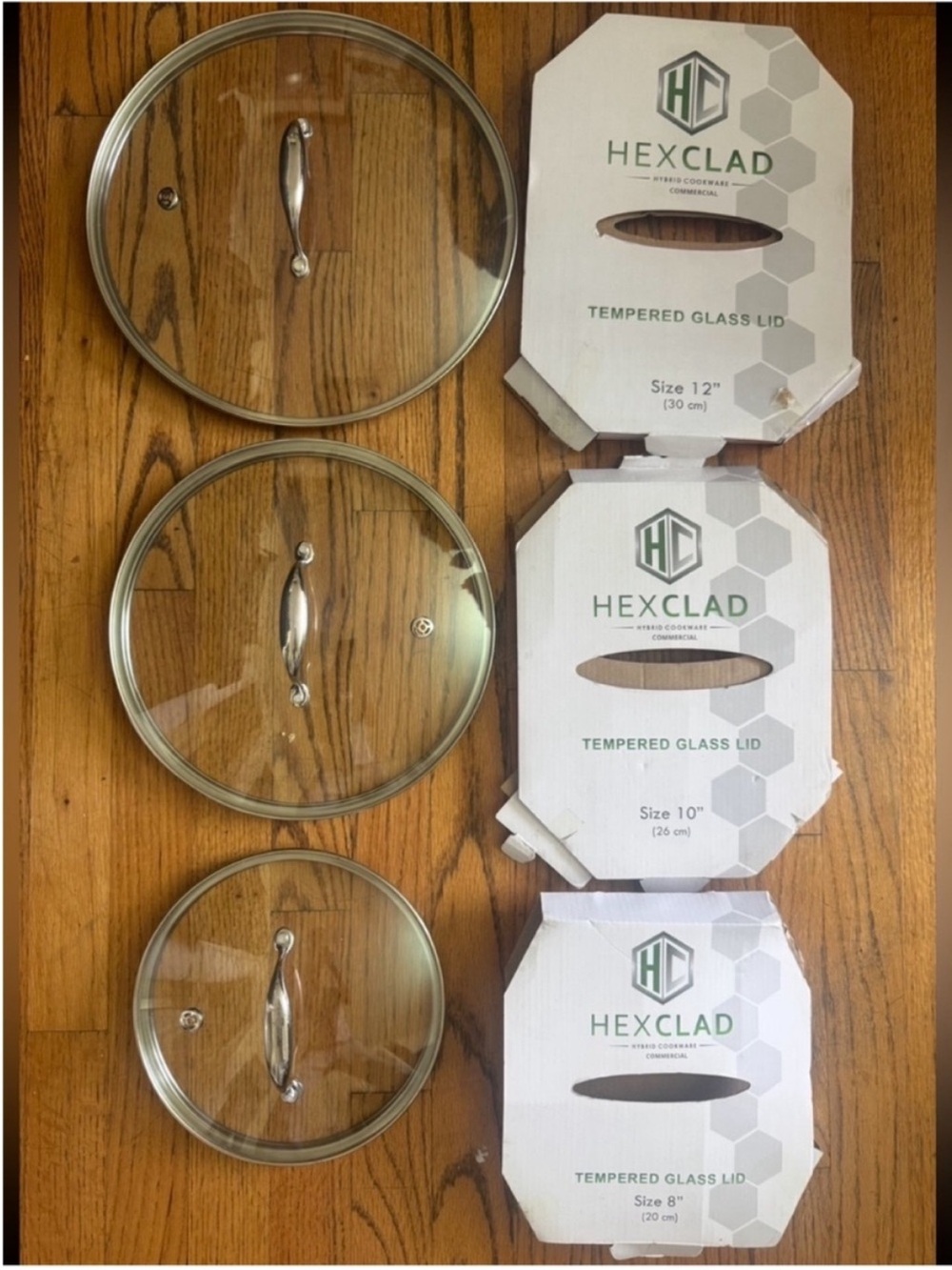 HexClad Clear Glass Cookware Lids - Set of 3 (8", 10", 12")
